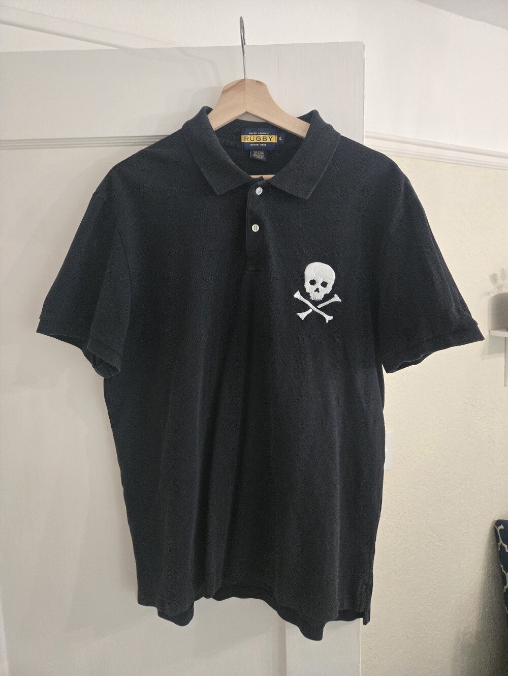 Rugby Ralph Lauren Black Polo with White Skull Emblem XP